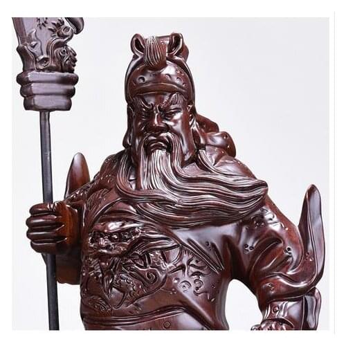 Woodcarving Gongfu Gong Guan God of Wealth Zhaocai Town House Guanyu Buddha Black sandalwood carved Decorative Ornaments