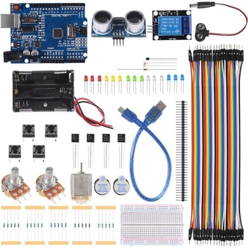 Starter Kit for Arduino Uno R3,Uno R3 Breadboard Resistors LED Lights DC motor Buzzer Uno R3 Starter Kit for Schooling Education