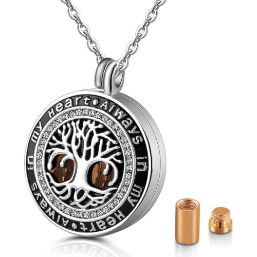 Tree of Life Cremation Urn Pendant Necklace For Ashes Locket Memorial Keepsake For Pet/Human Jewelry Hypoallergenic