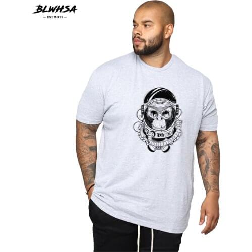 BLWHSA Astronaut Gorilla Print T Shirt Men Cotton Summer Funny T-shirts Black Animal Gorilla Printed Men Cool T-Shirt Plus Size