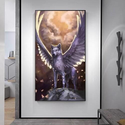 Modern Abstract Lonely Wolf with Wings Posters and Prints Canvas Paintings Wall Art Pictures for Living Room Decor No Frame