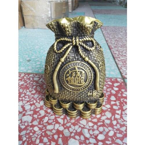 MOEHOMES Chinese copper brass Carved Treasure chest FengShui wealth Statue Piggy bank-metal handicraft decorations