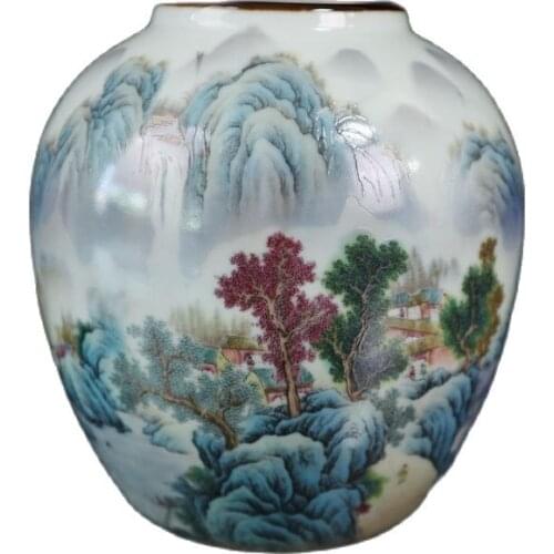 Chinese Old Porcelain Pastel Jar With Landscape Pattern Storage Tank