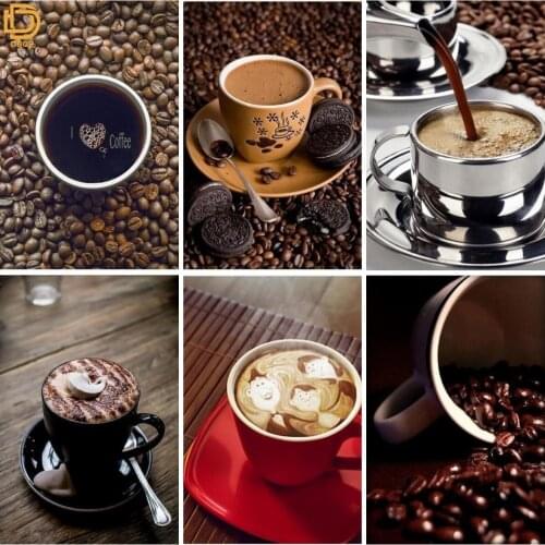 Coffee Art DIY Diamond Paintings Cross Stitch Mosaic Square Round Diamond Embroidery Home Decoration Wall Arts Decor
