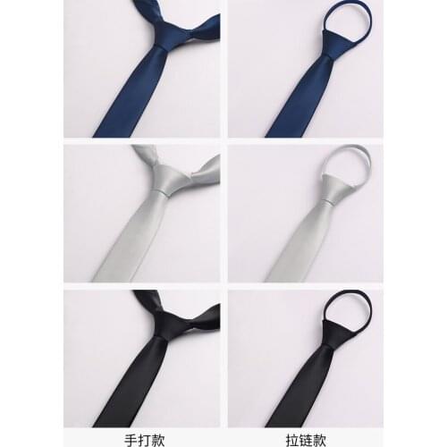 Korean Necktie Mens Trend Black Thin Narrow Small Zipper Mens Formal Dress Knot Free Easy To Pull Casual
