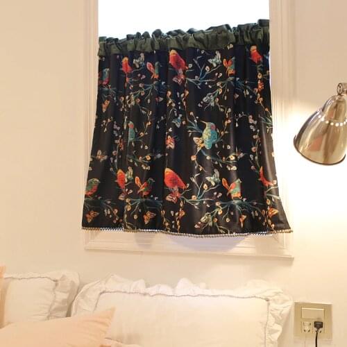 DUNXDECO Short Curtains For Kitchen French Door Half Cortinas Garden Rose Flowers Velvet Rideau Romantic Window Blind Fabric