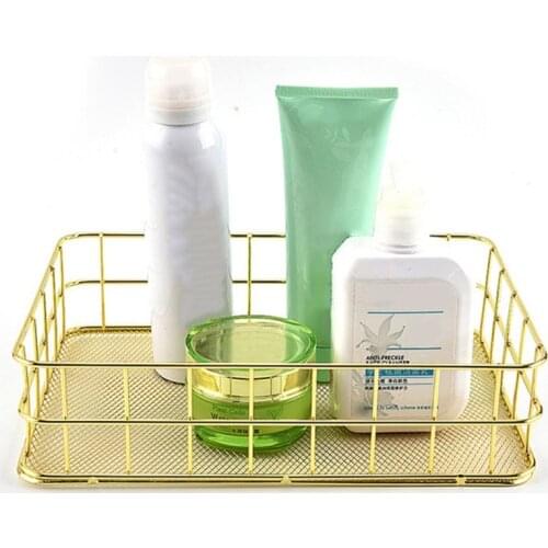 Nordic Rose Gold Metal Wire Storage Basket Office Desktop Sundries Makeup Brushes Holder Cosmetics Organizer Basket