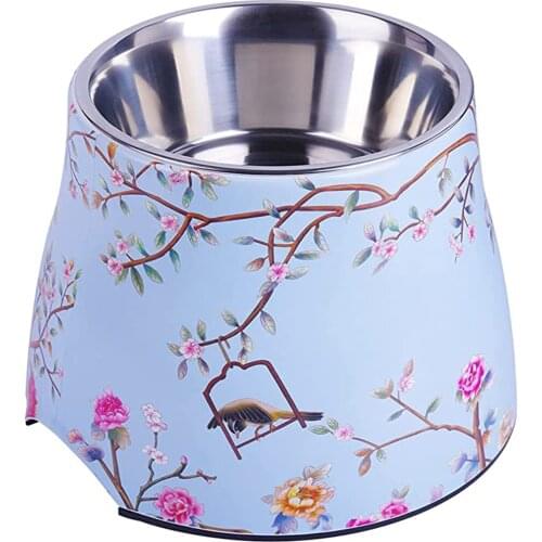 Colorful Bowl Tall Bowl Melamine Stainless Steel Dog Bowl Decal Flat Mouth Tall Foot Bowl Protect Cervical Vertebrae Heighten