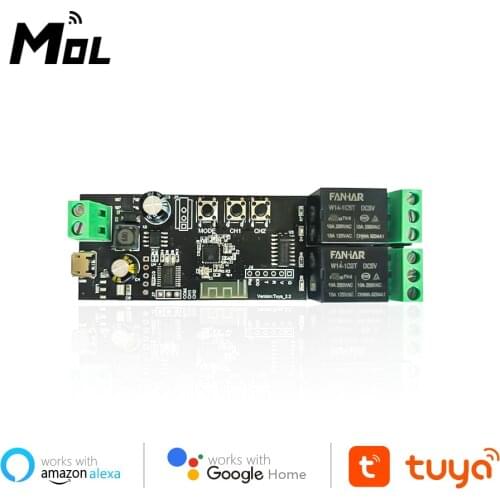 MOL Tuya WiFi Switch 2CH Wireless Module Smart life APP Remote Control DIY Smart Home 2 Gang Relay Alexa Google Home
