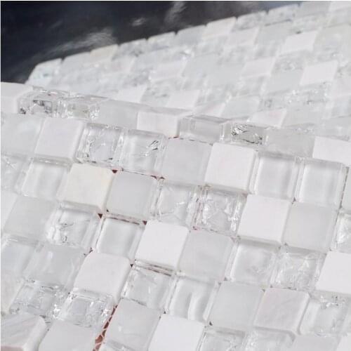 White stone mixed ice crackle clear glass mosaic bathroom mosaic tiles kithcen backsplash white mixed clear glass stone mosaic