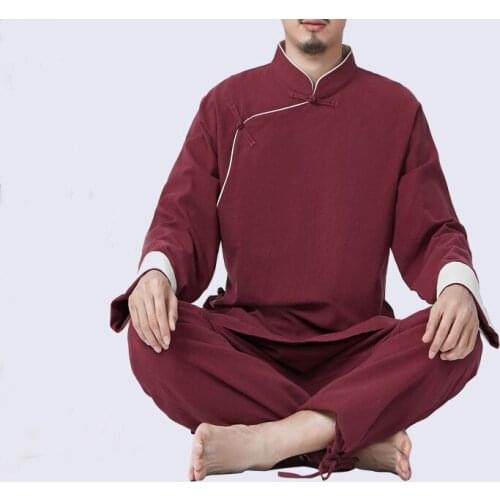 Men natual Cotton&linen men yoga suit male martial arts lay meditation uniforms tai chi suits kung fu clothing red/coffee/blue