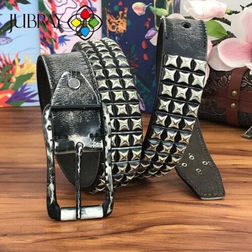 Hot Sale Mens Leather Belt Mens Japanese Rivet Buckle Color Punk Belt Jeans Belt Mens Rock Style Cowboy Metal Belt MBT0593