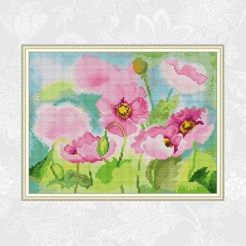 Poppies Pattern Cross Stitch Kits 11CT Printed Fabric 14CT Counted Canvas DMC Chinese Cross-stitch Embroidery Needlework Sets
