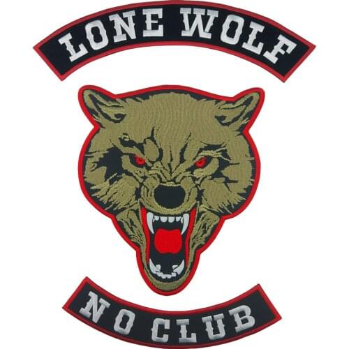 Lone Wolf Patch Biker For Back Vest No Club Motorcycle Embroidered Patches Red Eyes Wolf Badges for Clothing Rocker Emblem
