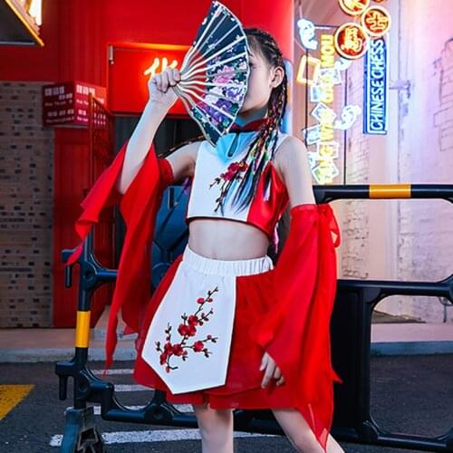 New Children Chinese Style Girls Jazz Dance Costumes Hip Hop Clothing Cheerleading Performance Outfit Kids Stage Wear DNV13218