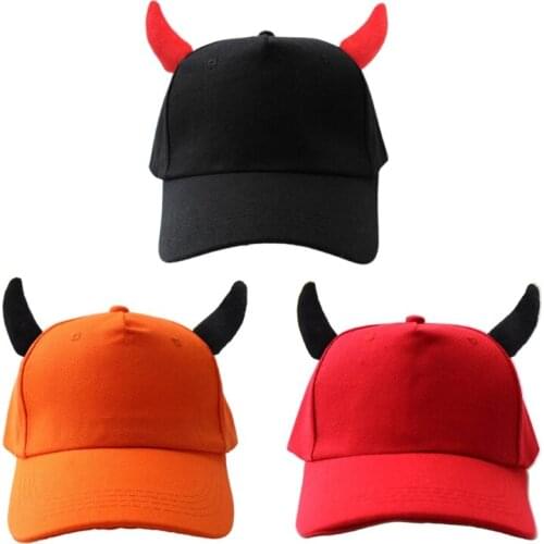 Women Men Novelty Funny Devil Ox Horn Baseball Cap Solid Color Outdoor Sunscreen Halloween Holiday Party Adjustable Snapback Tru