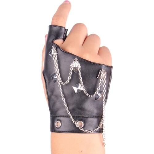 New Style Unisex Women Men PU Leather Half Finger Mittens Personality Rivet Dance Wear Stage Punk Gloves