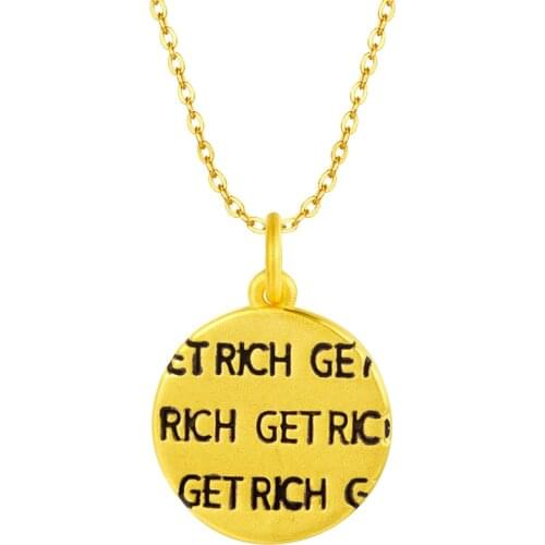 New 24K Yellow Gold Pendant 3D 999 Gold Round Rich Necklace Pendant