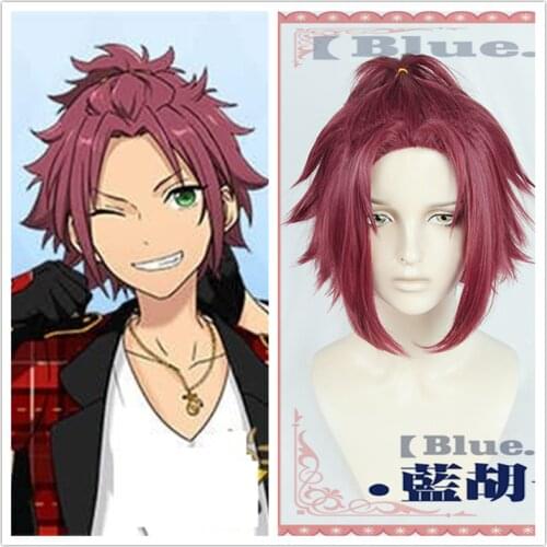Anime Ensemble Stars Isara Mao Cosplay Wig Short Dark Purple Red Heat Resistant Synthetic Hair Wig + Free Wig Cap