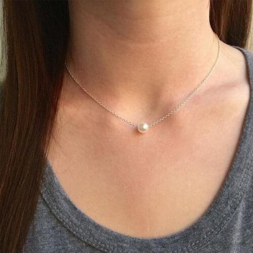 Floating Pearl Necklace, Dainty Necklace, Single Pearl Necklace, Simple Everyday Necklaces, Bridesmaid Necklaces