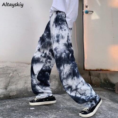 Casual Pants Women Straight Full Length Chic All-match Students Boyfriend Daily Popular Oversized Leisure Tie Dye Lady Trousers