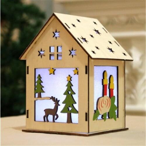 Festival Led Light Wood House Christmas Tree Decorations For Home Nice Illuminated Wooden House DIY Gift Window Decoration