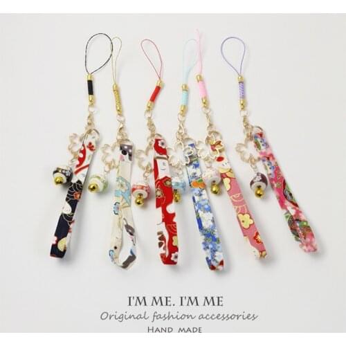 Cute Luxury Smart phone Wrist Strap Lanyards for iPhone Samsung Xiaomi Cherry Flower Decor Phone Strap Key Rope Phone Charm Gift