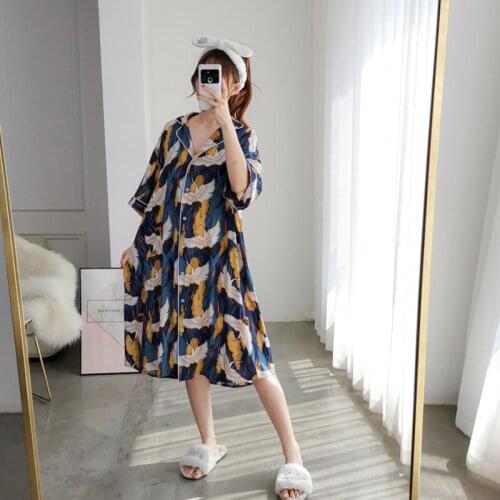 Oversized Sleep Shirt Loose Women Leisure Cotton Blend Knee-Length Nightgowns Loose maternity pajamas Nightdress