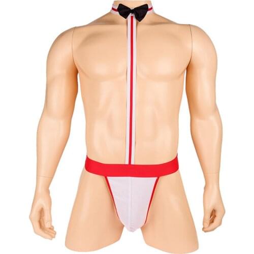 Sexy Men Fetish Body Harness Thong Jockstrap Bow Tie Teddy Gay Sissy Bodysuit Waiter Club wear Pole Dance Erotic Underwear