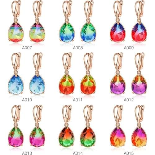 QCOOLJLY Colorful Stone Waterdrops Earrings For Women Girl Rhinestone CZ Crystal Hoop Earrings Christmas Party Jewelry Gift