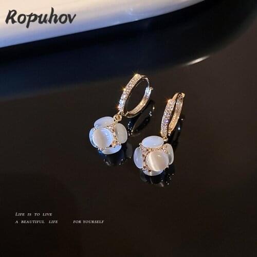 ROPUHOV 2021 New Korean Trendy Korean OPAL DIAMOND Embroidered Ball Earrings Earrings Earrings Earrings Sweet Geometric Female
