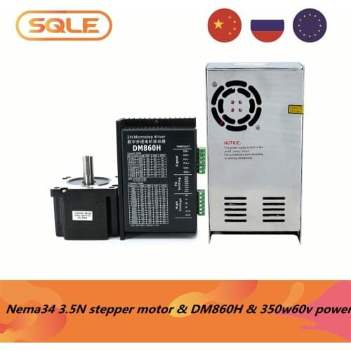 Nema34 open loop stepper motor 86HS65-4004A14-B35 3.5Nm 4A with 14mm shaft & DM860H Microstep driver & 350W60V5.8A power supply