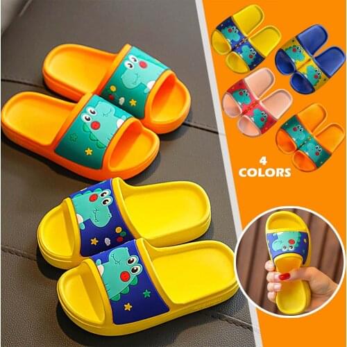 Claquette Flip Flops For Children Summer Home Slippers Kawaii Cartoons Dinosaur Kids Shoes Non-Slip Shower Beach Slide Sandals