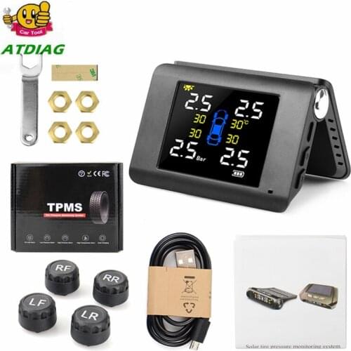 Folding TPMS Solar Power Tyre Pressure Monitoring with 4 Sensors LCD Real-time Display Car Tire Pressure Auto Alarm System