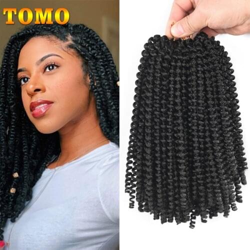 TOMO 8 Inch Spring Twist Crochet Hair Ombre Color Bomb Twist Crochet Braids 30 Roots Fluffy Synthetic Braiding Hair Extensions