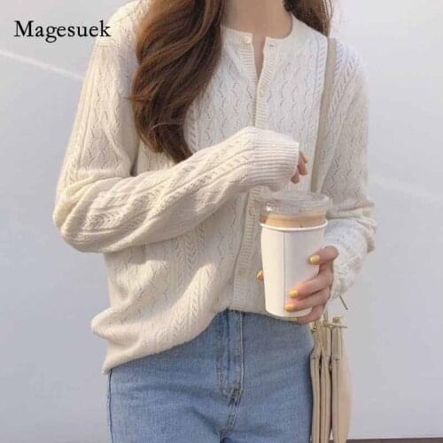 Knit Cardigans Long Sleeve Jumpers Hollow Korean Style Women Vintage Sweater Women Autumn Winter Cardigans O-Neck Sweater 10919