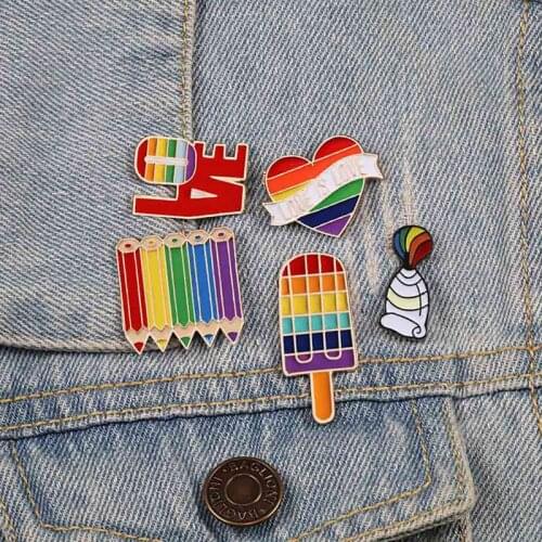 High Quality Pride Rainbow Flags Brooch Intersex Enamel Pins Cute Heart Gay Brooches Badge Denim Jackets Jewelry For Kids Women