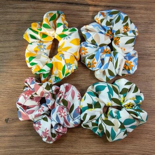 High Quality Leaf Print Headwear Sweet Korean Floral Scrunchies Ponytail Holder For Women Girl Elastic Rubber Hair Accessories