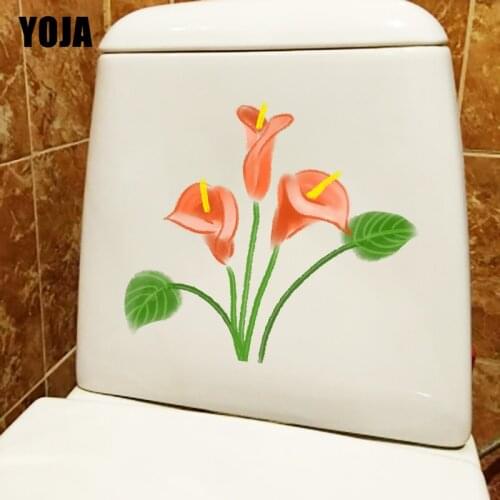 YOJA 20.2*18.5CM Red Calla Watercolor Flower Toilet Seat Stickers Home Living Room Wall Decor T1-0543