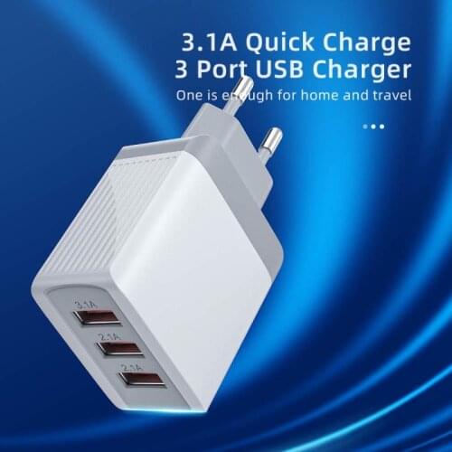 QC3.0 Fast Charge Mobile Phone Charger 3USB Multi Port 3.1A Wall Charge Travel Charging Adapter Portable Fast Charging Charger