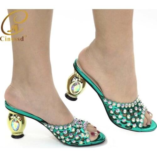 Green Color Wedding Shoes Woman Open Toe Ladies Sandals Shoes Party Wedding Shoes Decorated with Rhinestone New Arrival Shoes