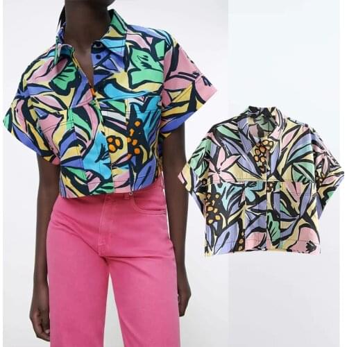 2021 Summer za Top woman shirt Multicolor Printed short-sleeved Blouses fashion Buttons Vestido Chic Women tunic Street GO1225