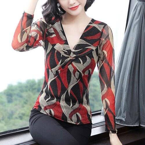 Women Spring Autumn Style Lace Blouses Shirts Lady Casual V-Neck Long Sleeve Flower Printed Lace Blusas Tops DD8074