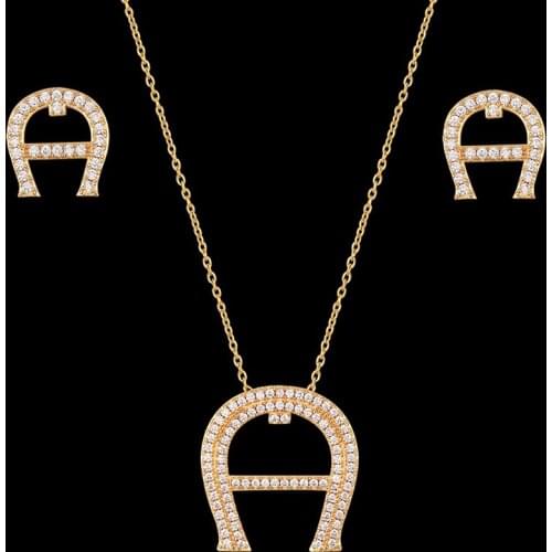 Zlxgirl jewelry Classic A Letter shape pendant and Earring Jewelry Set with zircon micro women bridal necklace bijoux set