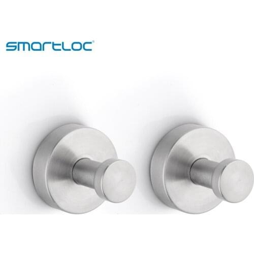 2 pcs smartloc Stainless Steel Wall Mounted Hook Towel Coat Bathroom Hanger Clothes Hooks Hanging Storage Organizer Accessories