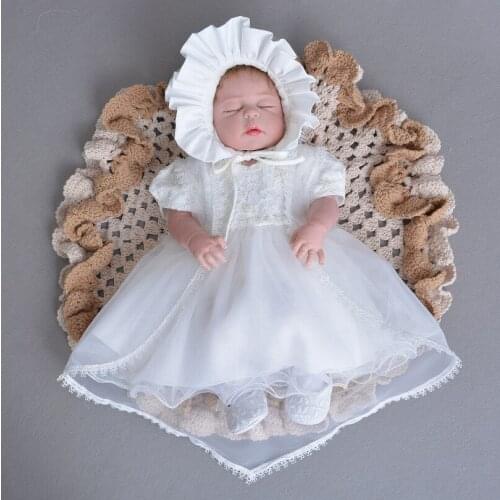 2017 Baby Girl White Lace Princess Clothes 3pcs(dress+cardigan+hat),girls Newborns Flower Wedding Party Birthday Wearsuits
