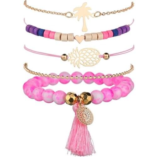 5Pcs/set DIY Handmade Bohemian Heart Beads Bracelets Vintage Woven Pineapple Bracelet Pendant Bangle Bracelet For Women