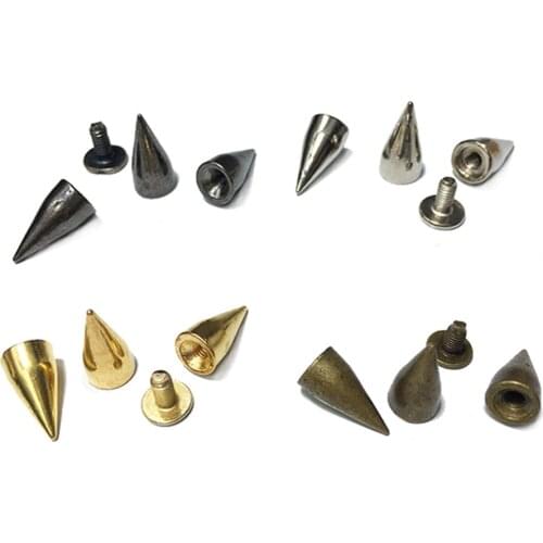 100pcs 7x14mm Rivet Studs Spots Cone Nailhead Bullet Punk Spikes Fit Leather Craft Bags Bracelet Clothing Shoes Collars DIY