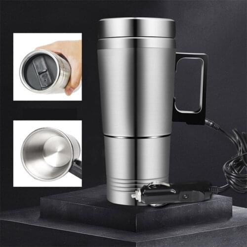 Car Electric Heating Cup Stainless Steel Liner Heating Cup Car Water Heater Vacuum Flask 12V Heating Kettle
