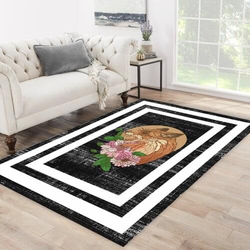 Black white color black white fox animal flower patterned carpet modern carpet living room rug free shipping soft textured carpe